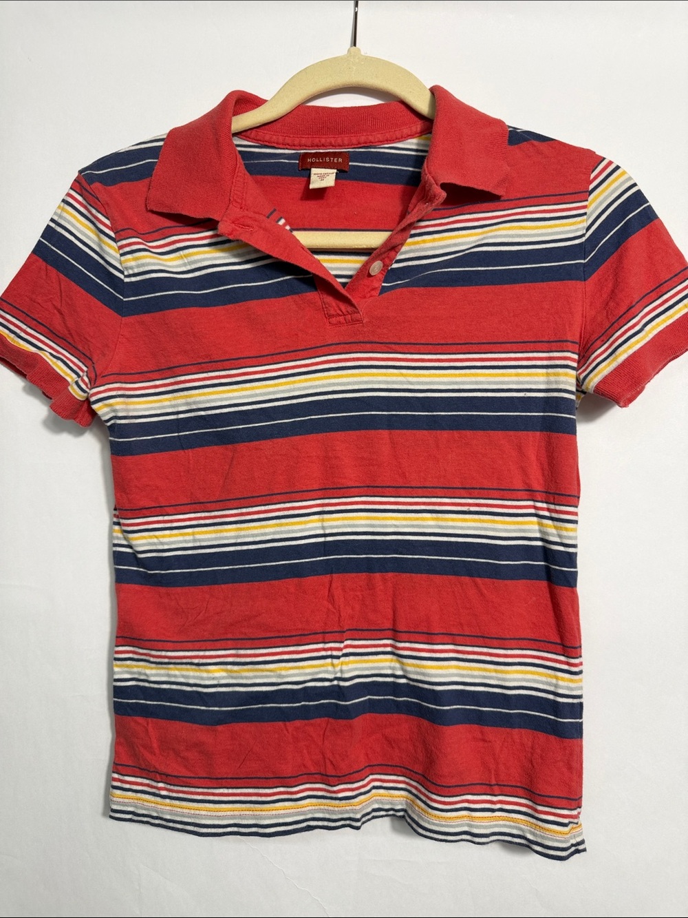 Hollister Striped Red Polo‎ Shirt Size M 100% Cotton Y2K Preppy 2000s